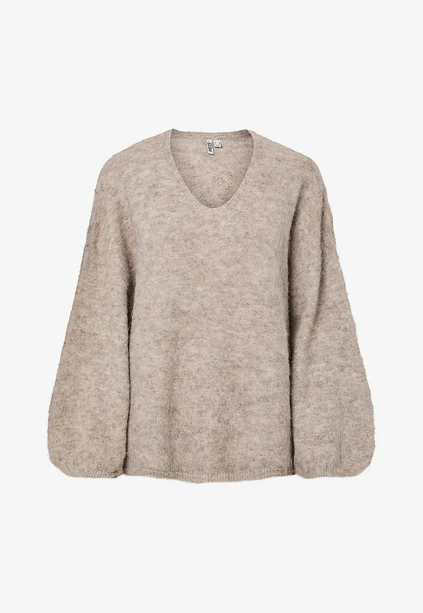 pieces - Tröja Pcallie Ls V-Neck Knit Mwa Bc - Grå