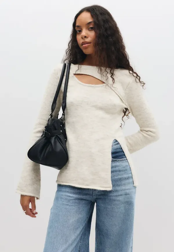 Pieces - Vit - Pcvallie Ls Slit Knit Bc