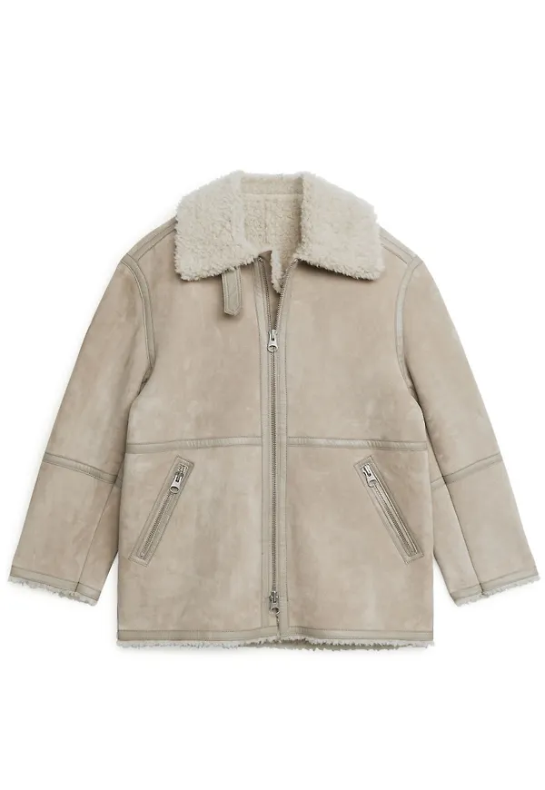 Pile Lined Suede Jacket - Beige