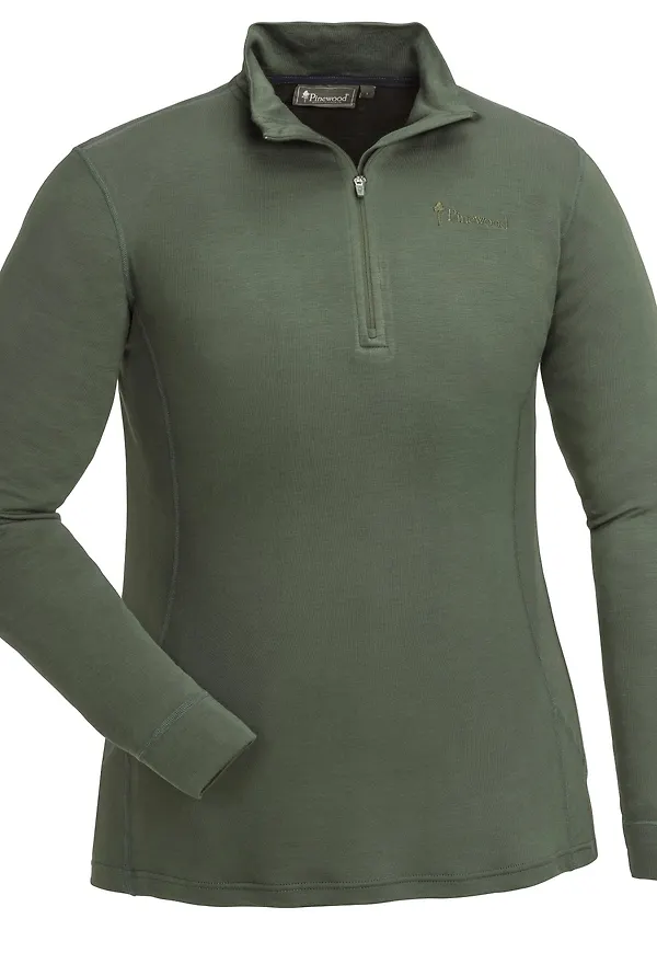 Pinewood Women's Abisko Merino Base Layer Half Zip Dark Moss Green