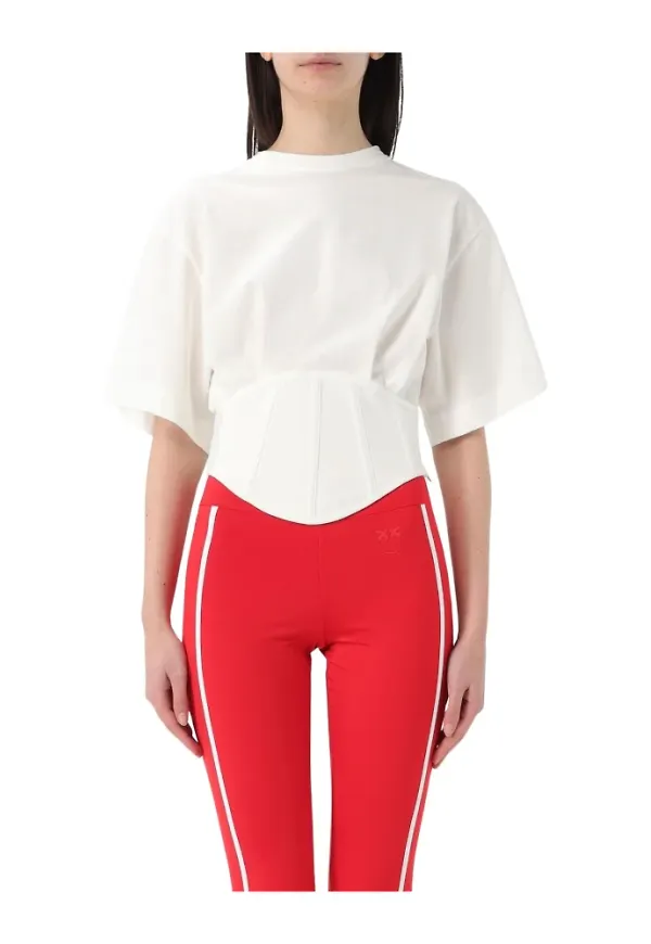 Pinko, Topp, Dam, 2Xs, Bomull, Snygg Korsettdetalj T-shirt