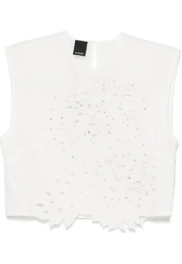 Pinko, Topp, Dam, M, Vit Broderad Topp