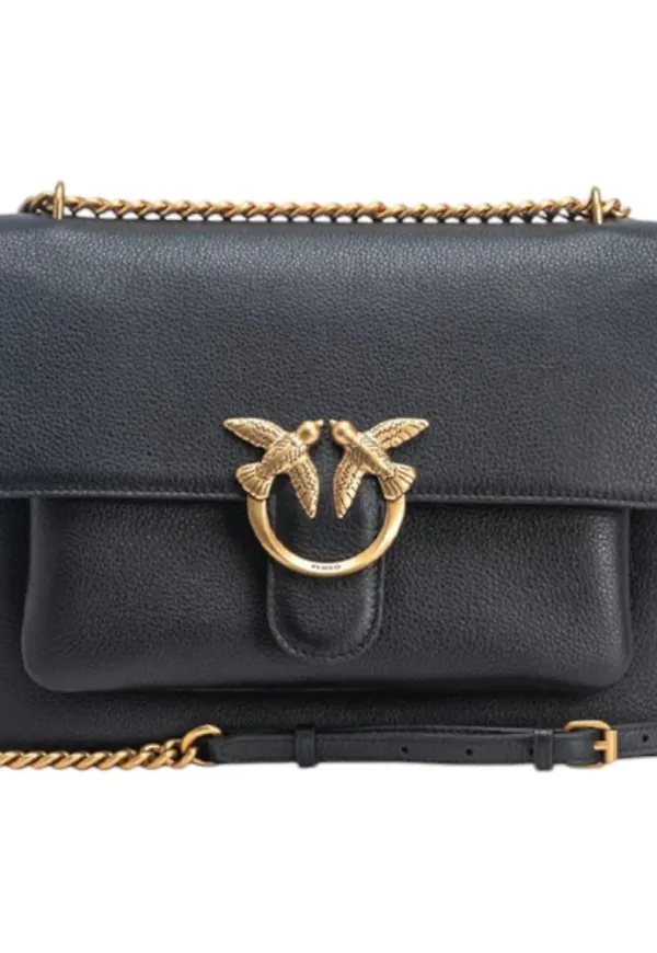Pinko, Väska, Dam, ONE Size, Läder, Läder Crossbody Väska med Frontlogo