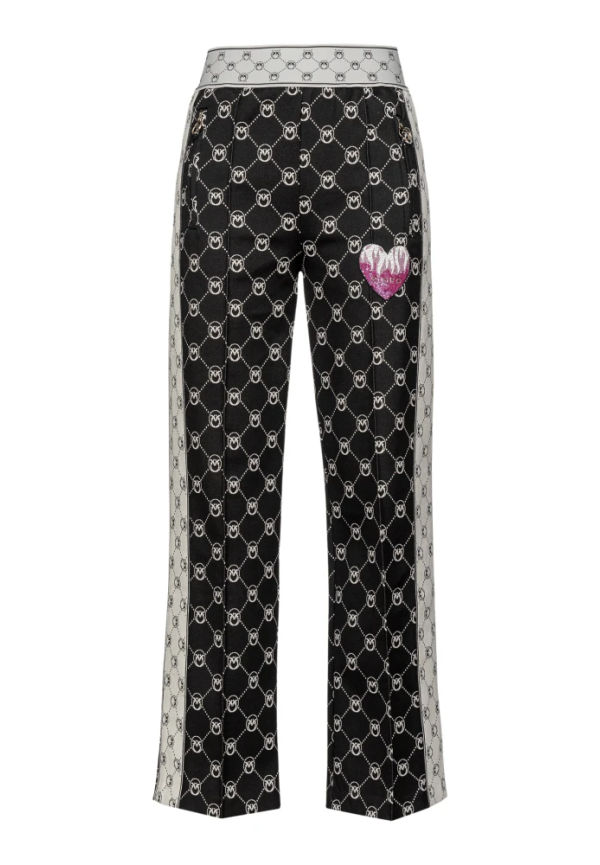 Pinko Intso Pantalone Punto Stoffa Jacquard Logo CON Patch Ricamato Svart, Dam
