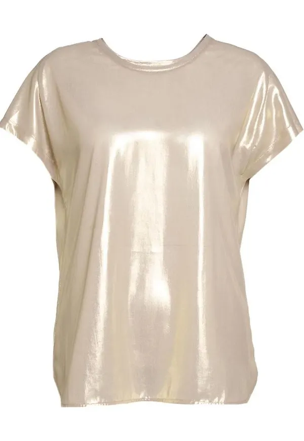 Pinko Short-sleeved top in stretch silk satin Beige, Dam
