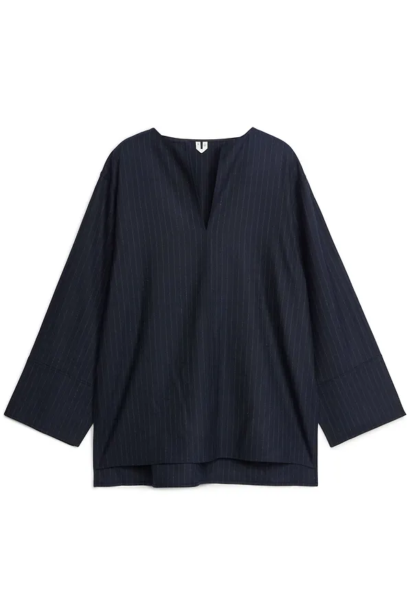 Pinstriped Wool Blend Shirt - Blue