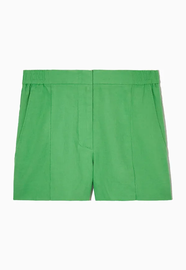 PINTUCKED LINEN SHORTS