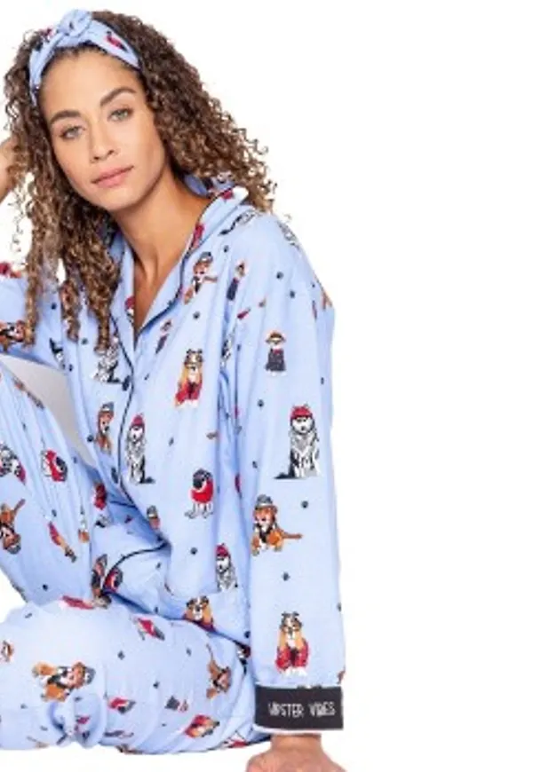 PJ Salvage Flannel Pyjama Ljusblå m Möns bomull X-Small Dam