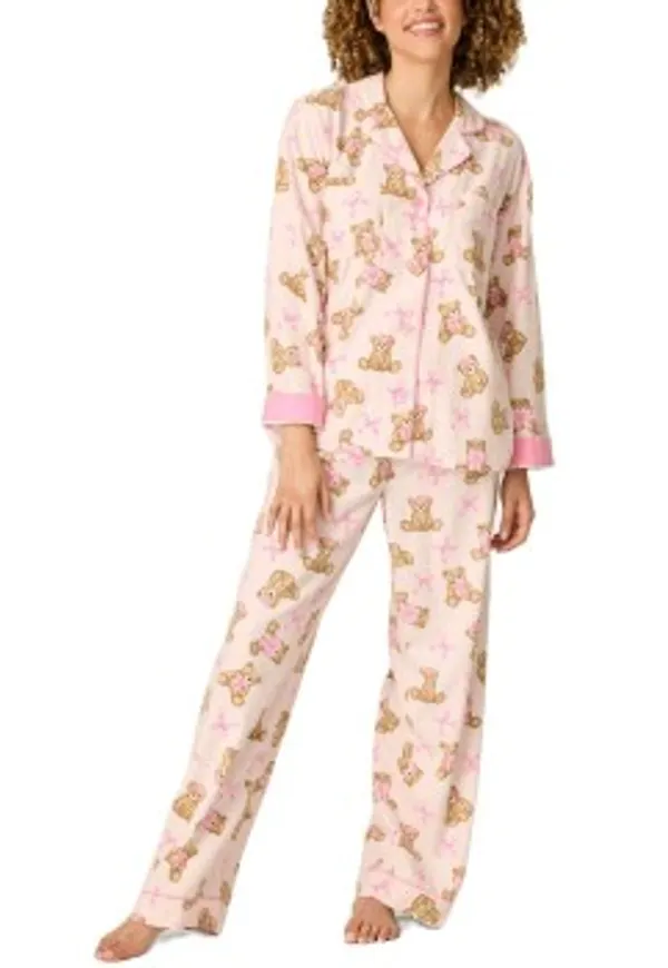 PJ Salvage Flannel Pyjama Rosa/Brun bomull Small Dam