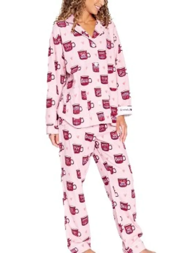 PJ Salvage Flannel Pyjama Rosa Mönstrad bomull X-Small Dam