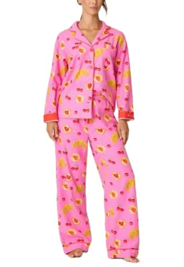 PJ Salvage Flannel Pyjama Rosa/Röd bomull X-Small Dam
