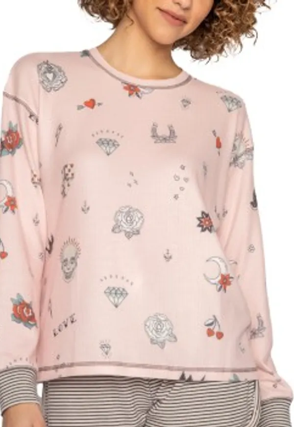 PJ Salvage Livin On The Edge Long Sleeve Shirt Rosa Mönstrad X-Large Dam