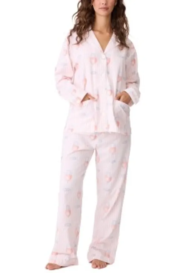 PJ Salvage Long Sleeve Flannel Pyjama Ljusrosa bomull Small Dam