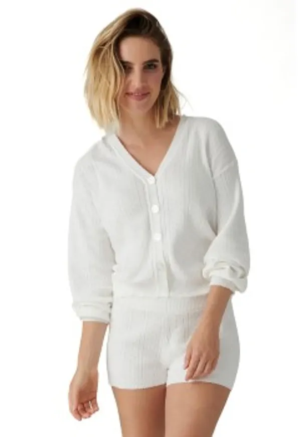 PJ Salvage Sweatheart Pointelle Cardigan Vit Mönstrad bomull X-Large Dam