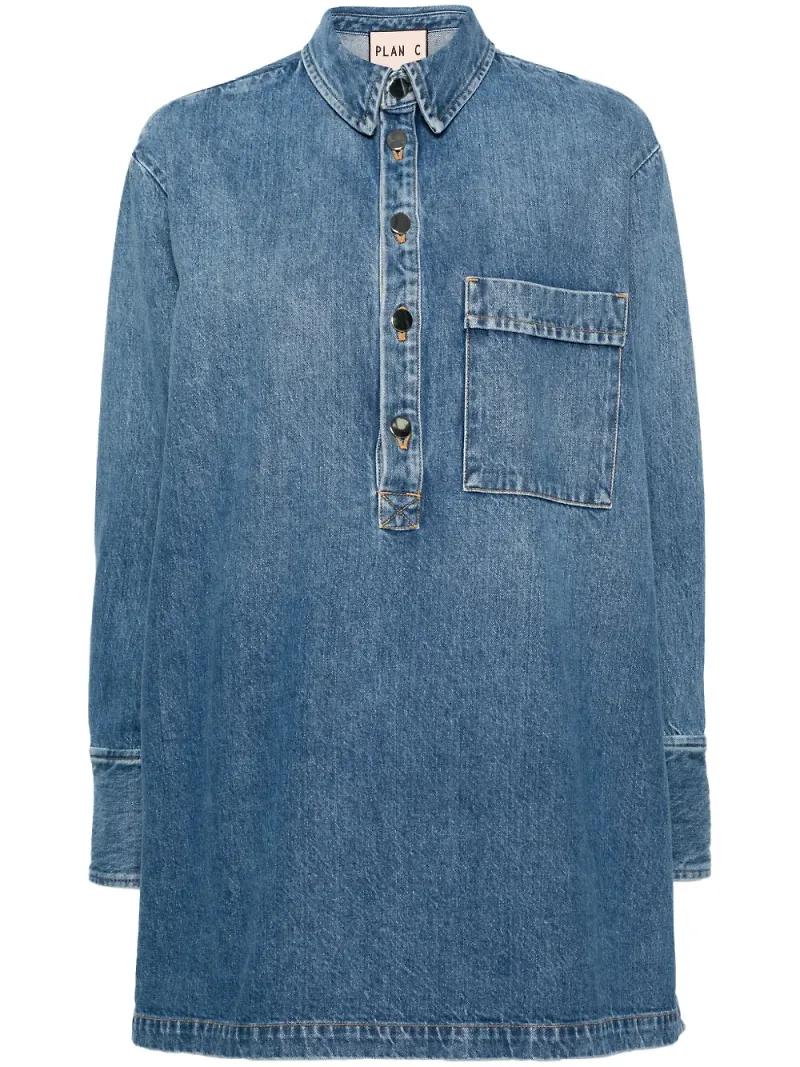 Plan C jeansblus med knäppning i sidan - Blå