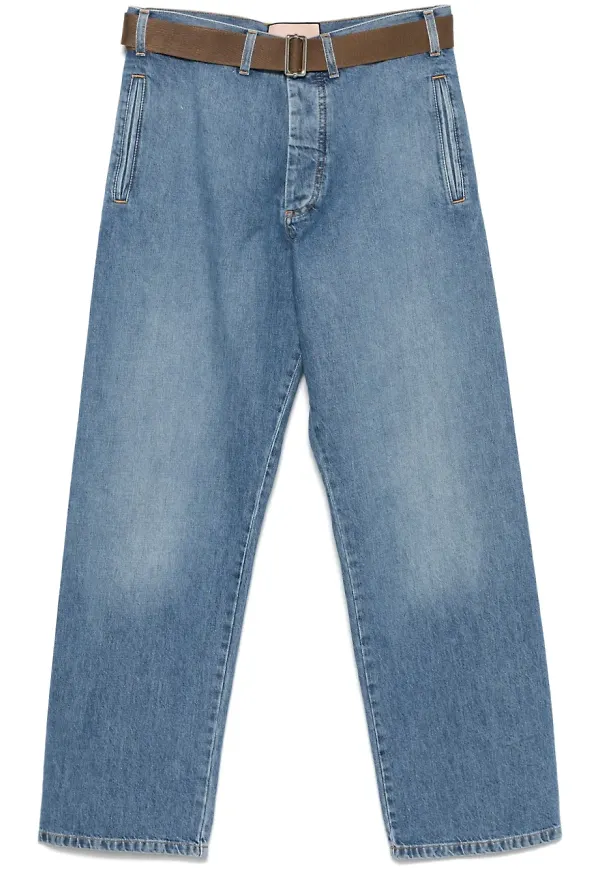 Plan C raka jeans med skärp - Blå