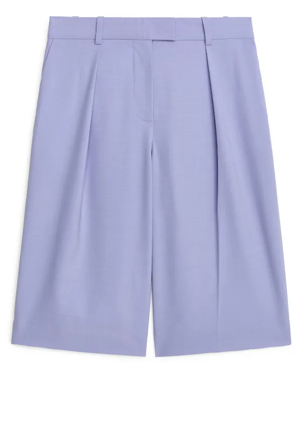 Pleat Detail Wool Culottes - Purple