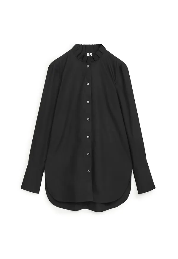 Pleated-Collar Poplin Shirt - Black
