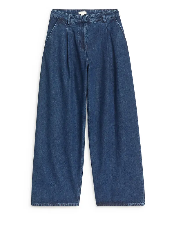 Pleated Denim Trousers - Blue