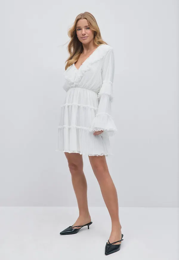 Gina Tricot - Pleated dress - miniklänningar - Vit - XS - Dam