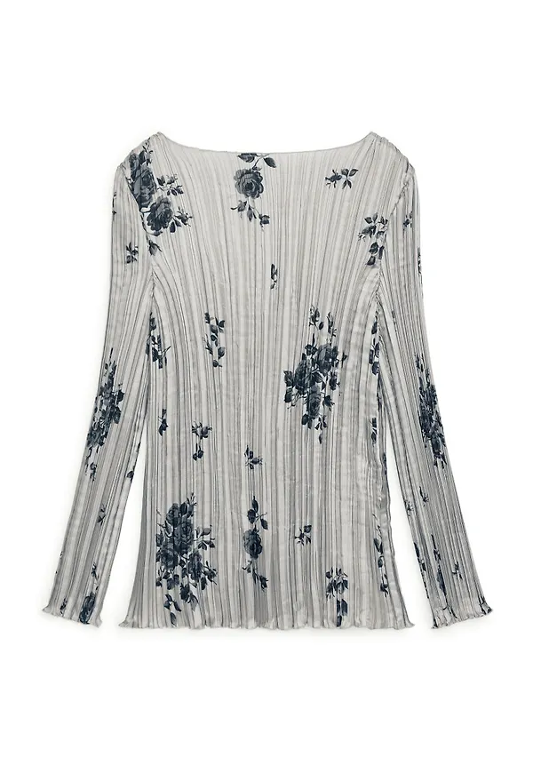Pleated Floral Top - Grey
