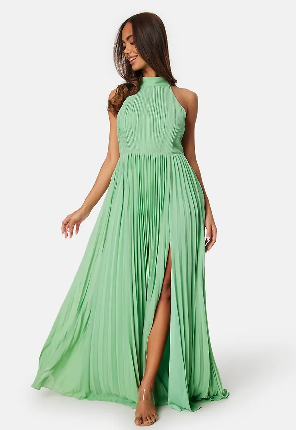 Pleated Halter Neck Gown