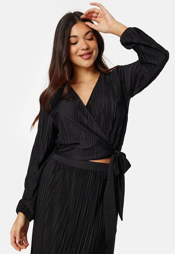 Pleated Long Sleeve Wrap Top