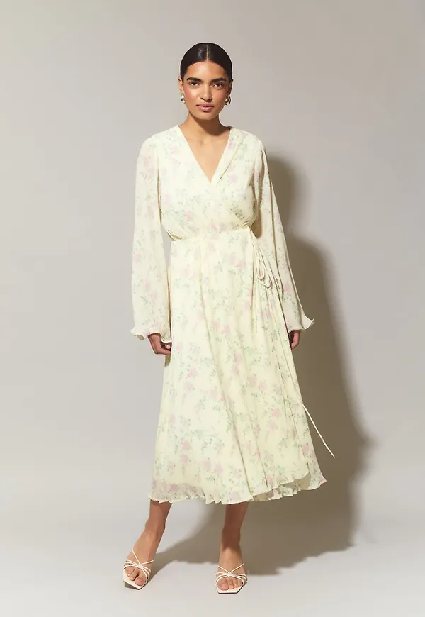 Pleated midi wrap dress