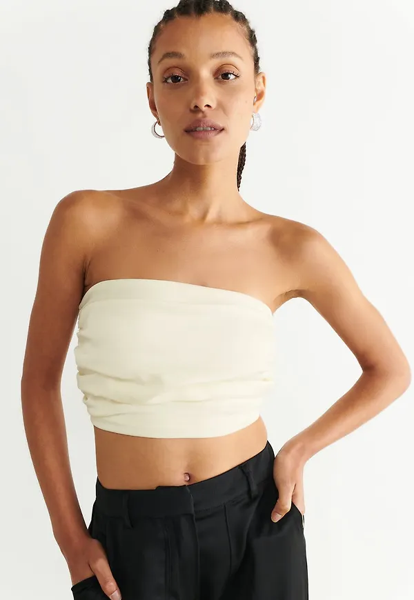 Pleated satin tube top