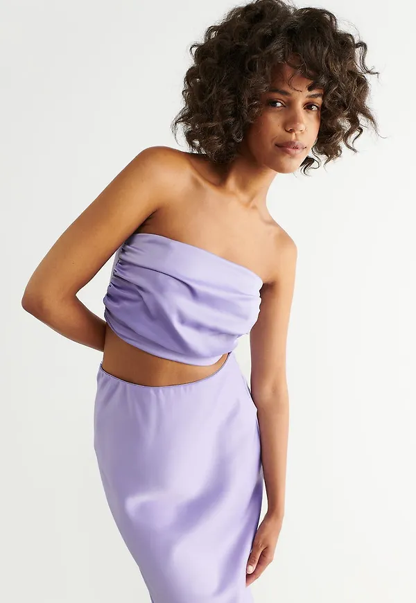 Pleated satin tube top