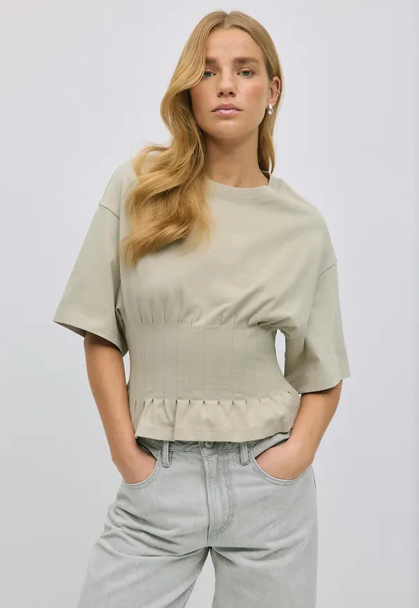 Gina Tricot - Pleated tee - t-shirts - beige - XS - Dam