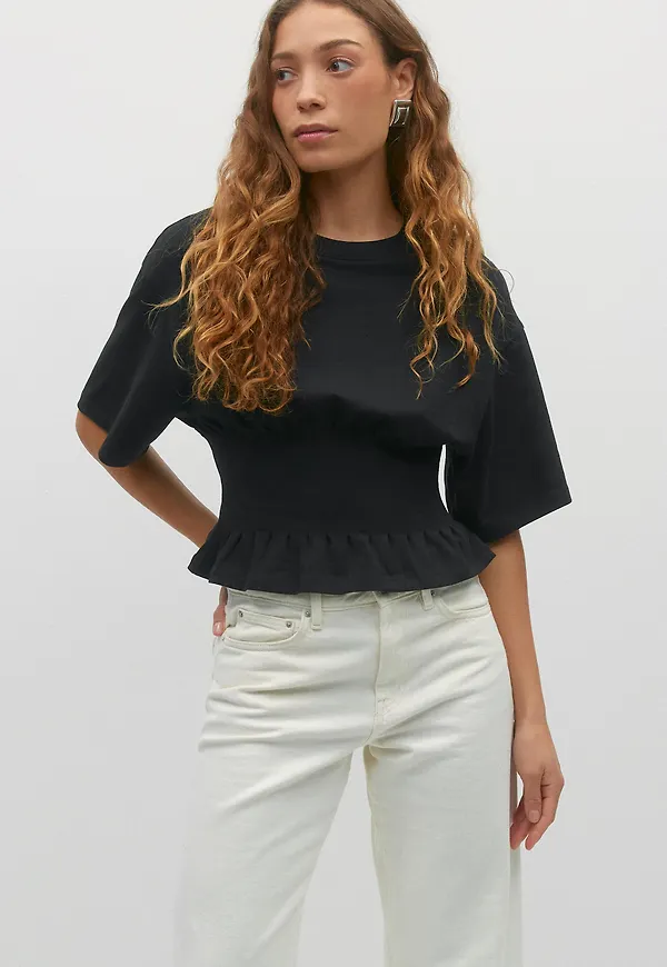 Gina Tricot - Pleated tee - t-shirts - Svart - XS - Dam