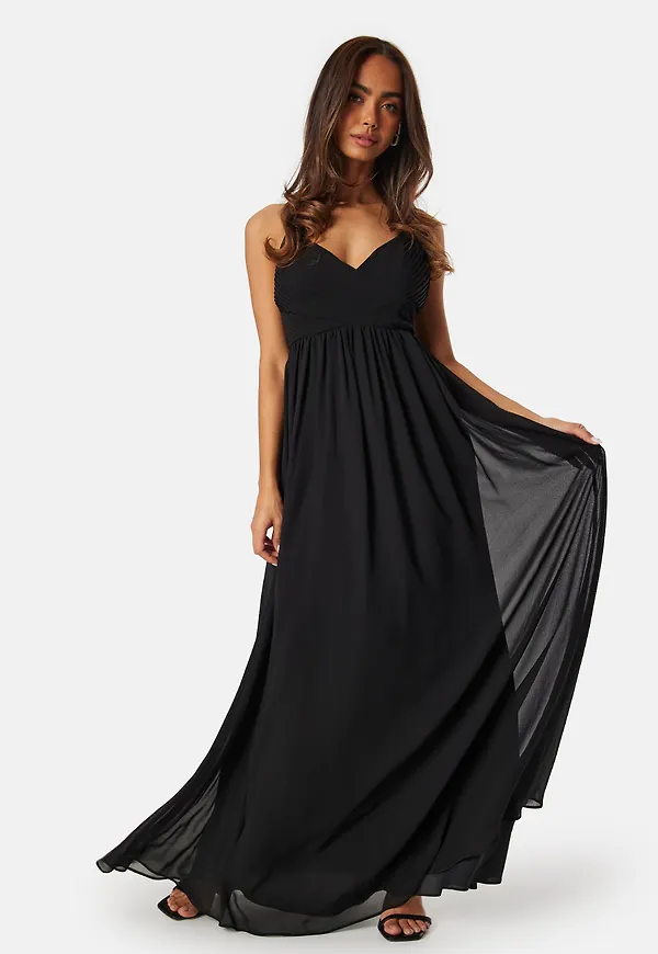 Pleated V-neck chiffon gown