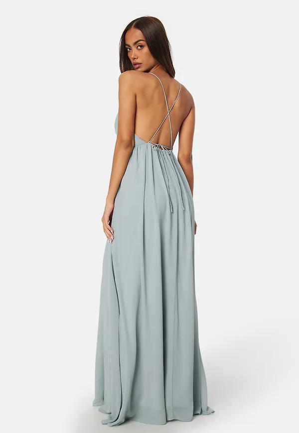 Pleated V-neck chiffon gown