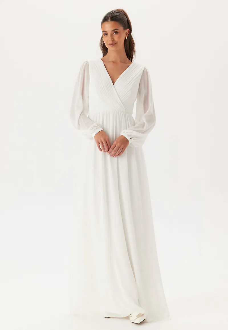 Pleated V-Neck Wedding Gown