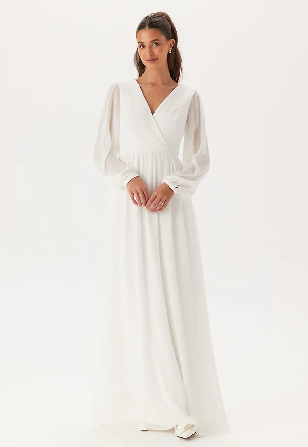 Pleated V-Neck Wedding Gown