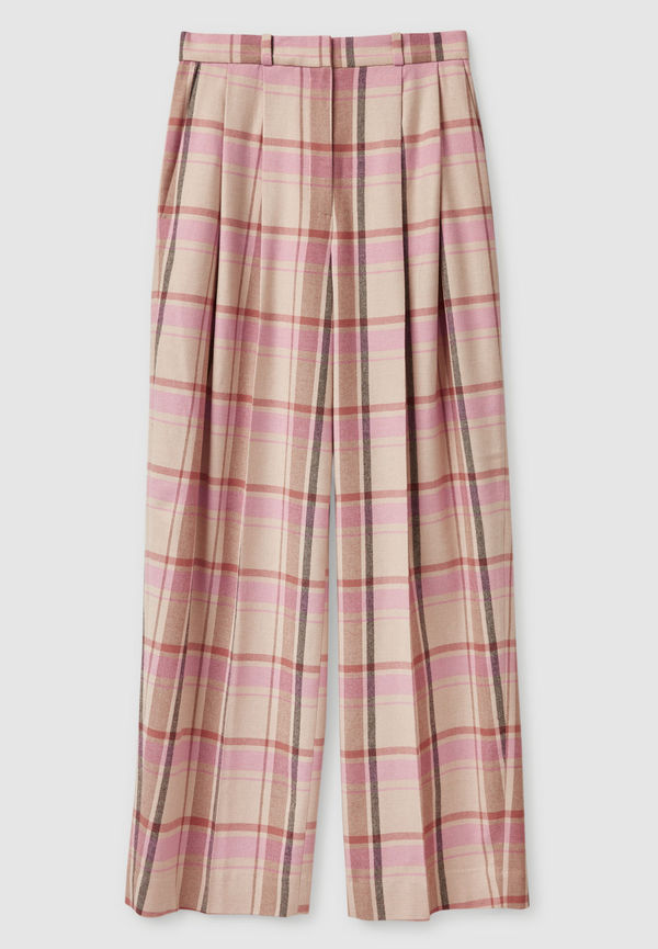 PLEATED WIDE-LEG CHECKED TROUSERS