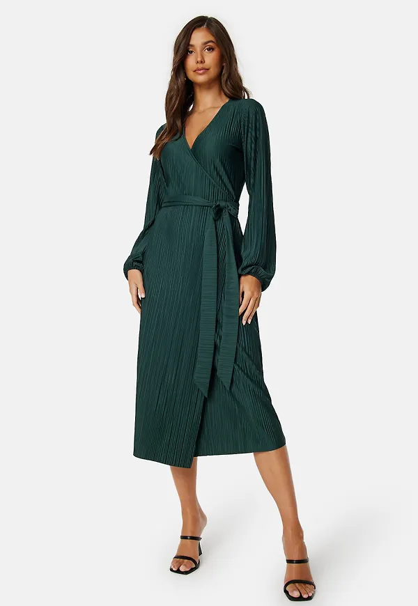 Pleated Wrap Midi Dress