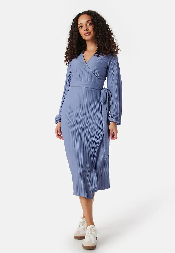 Pleated Wrap Midi Dress