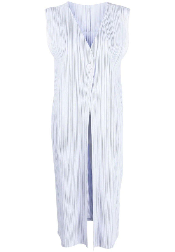 Pleats Please Issey Miyake enkelknäppt kappa med små veck - Lila
