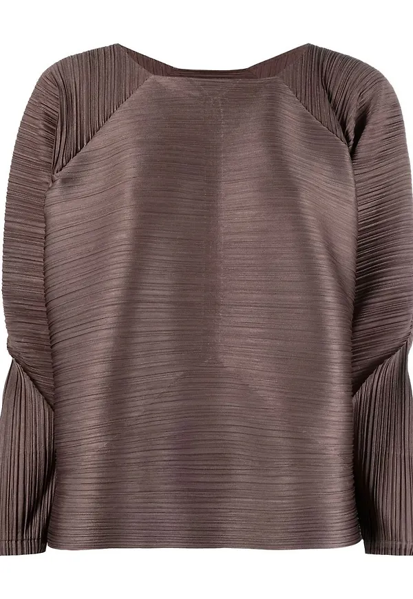 Pleats Please Issey Miyake långärmad blus med plisserad effekt - Brun