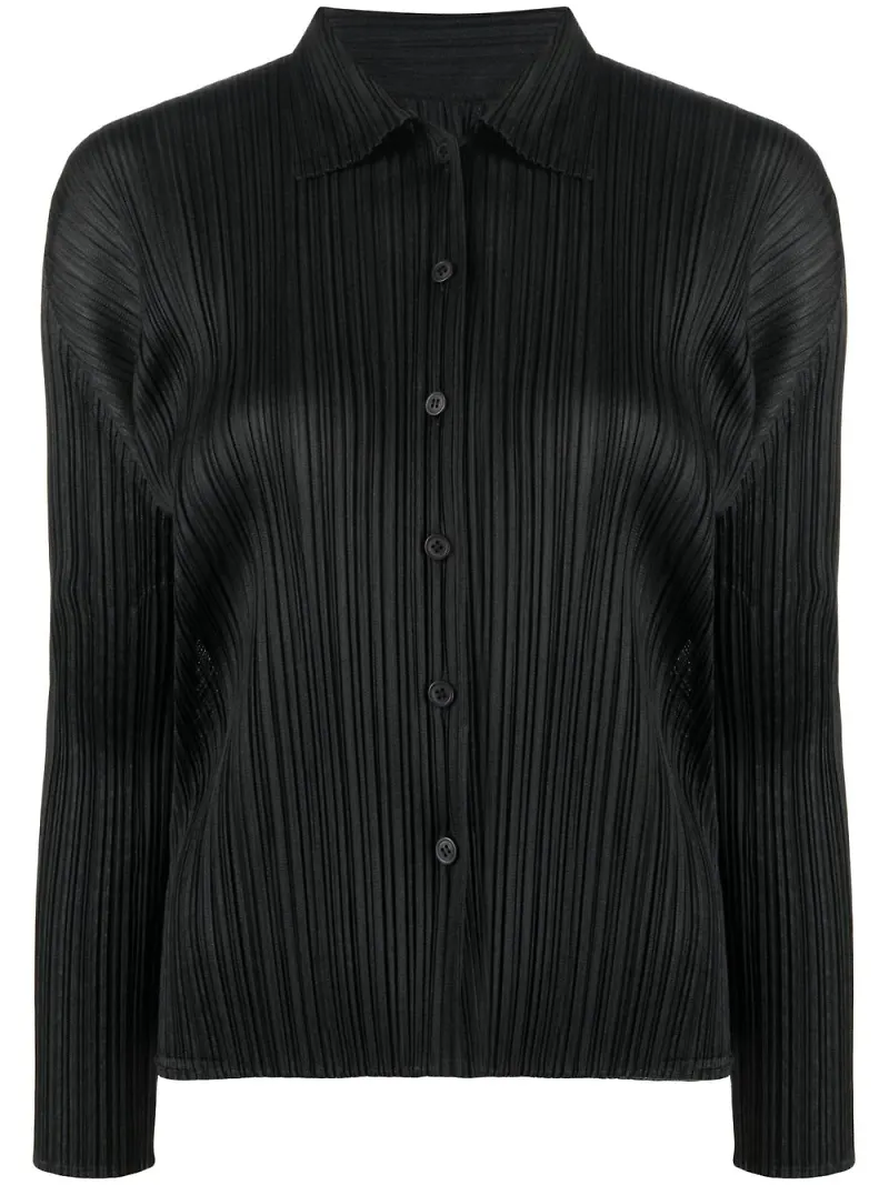 Pleats Please Issey Miyake långärmad plisserad skjorta - Svart