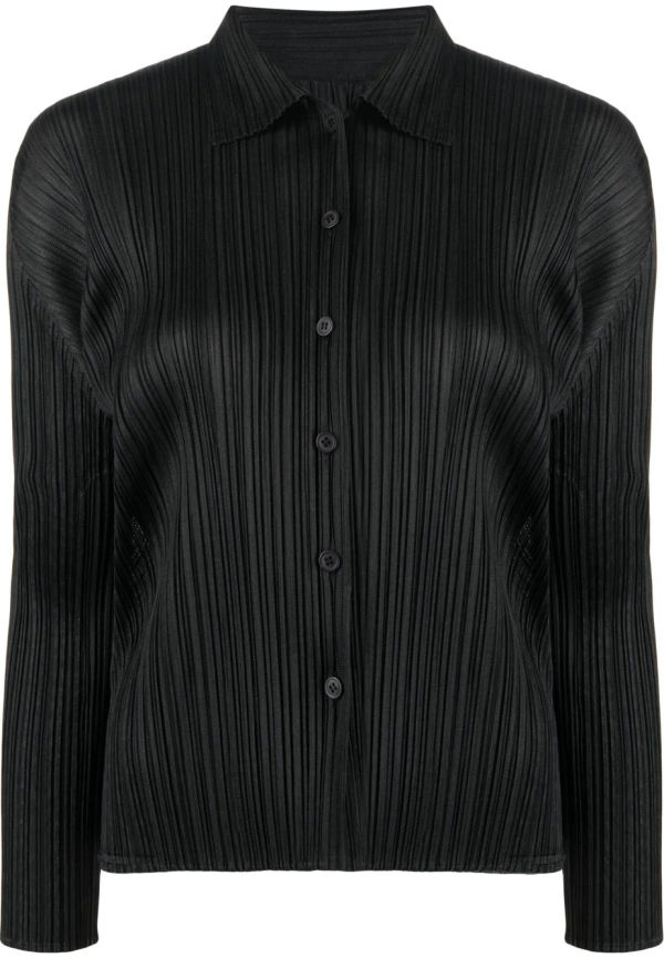 Pleats Please Issey Miyake långärmad plisserad skjorta - Svart