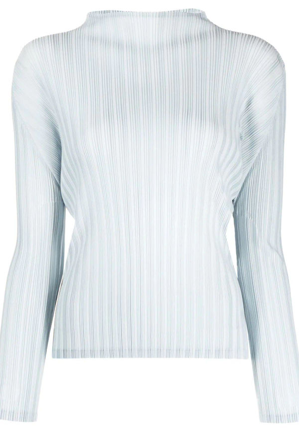 Pleats Please Issey Miyake långärmad plisserad topp - Blå