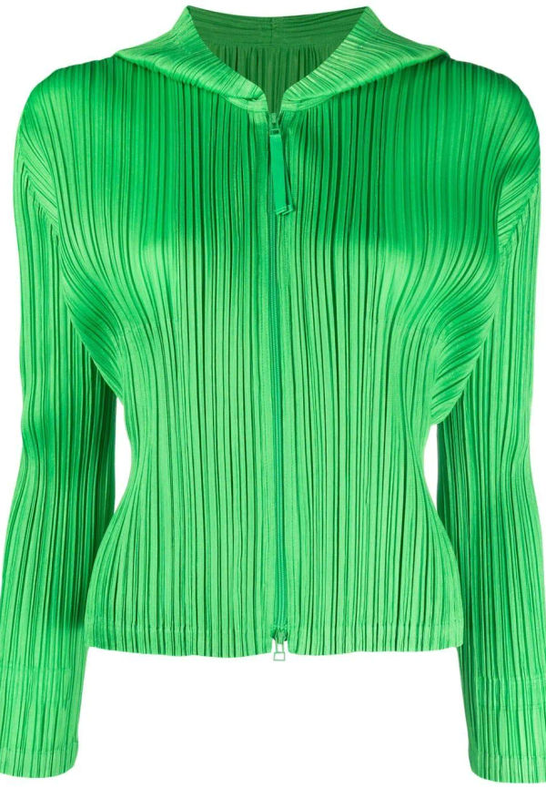 Pleats Please Issey Miyake plisserad hoodie med dragkedja - Grön