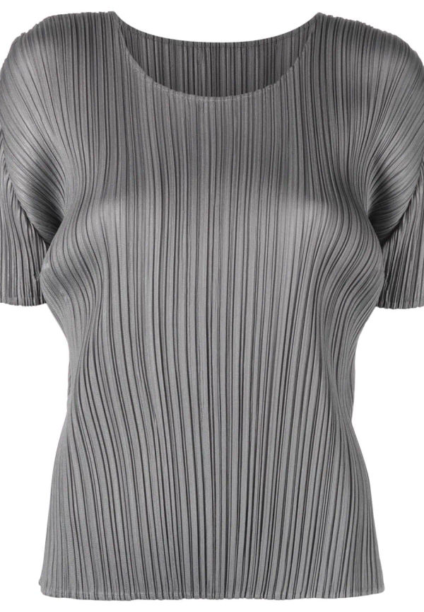 Pleats Please Issey Miyake plisserad kortärmad topp - Grå