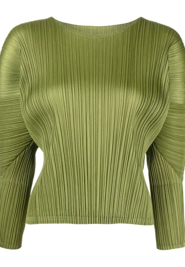 Pleats Please Issey Miyake plisserad långärmad topp - Grön