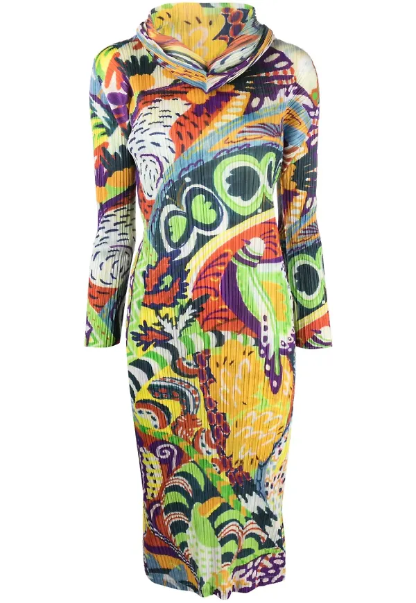 Pleats Please Issey Miyake plisserad midiklänning med abstrakt tryck - Vit – Farfetch