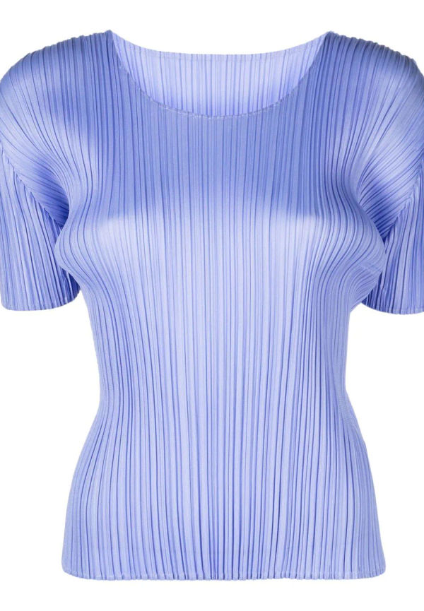Pleats Please Issey Miyake plisserad skjorta med rundad hals - Blå