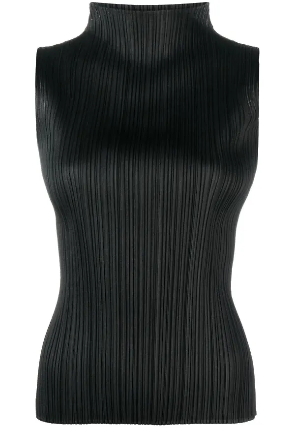Pleats Please Issey Miyake plisserad topp med hög krage - Svart